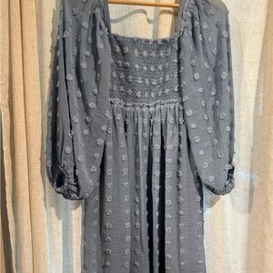 Elegant Gray Smocked Dress
